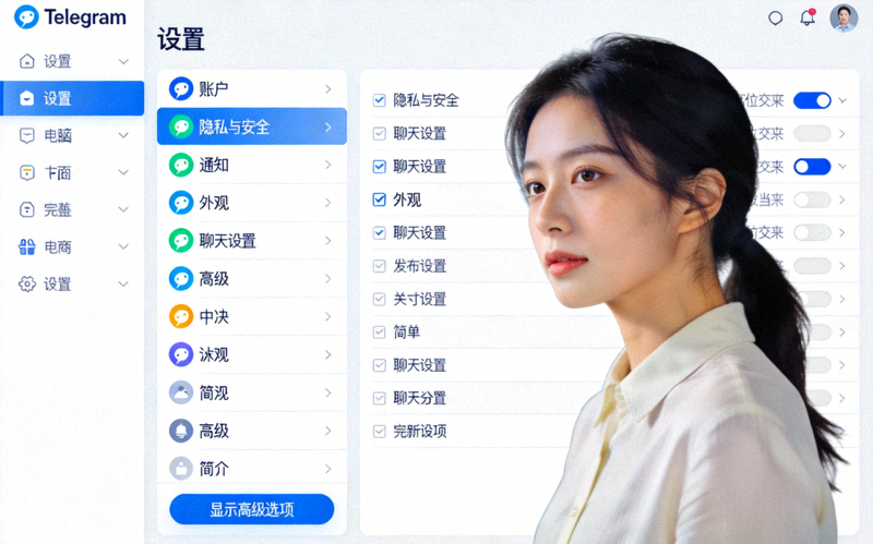 成功切换为简体中文后的Telegram电脑版完整设置界面截图