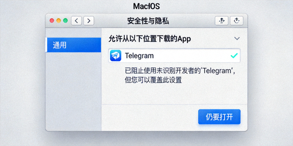macOS系统安全性与隐私设置中允许运行Telegram的界面截图