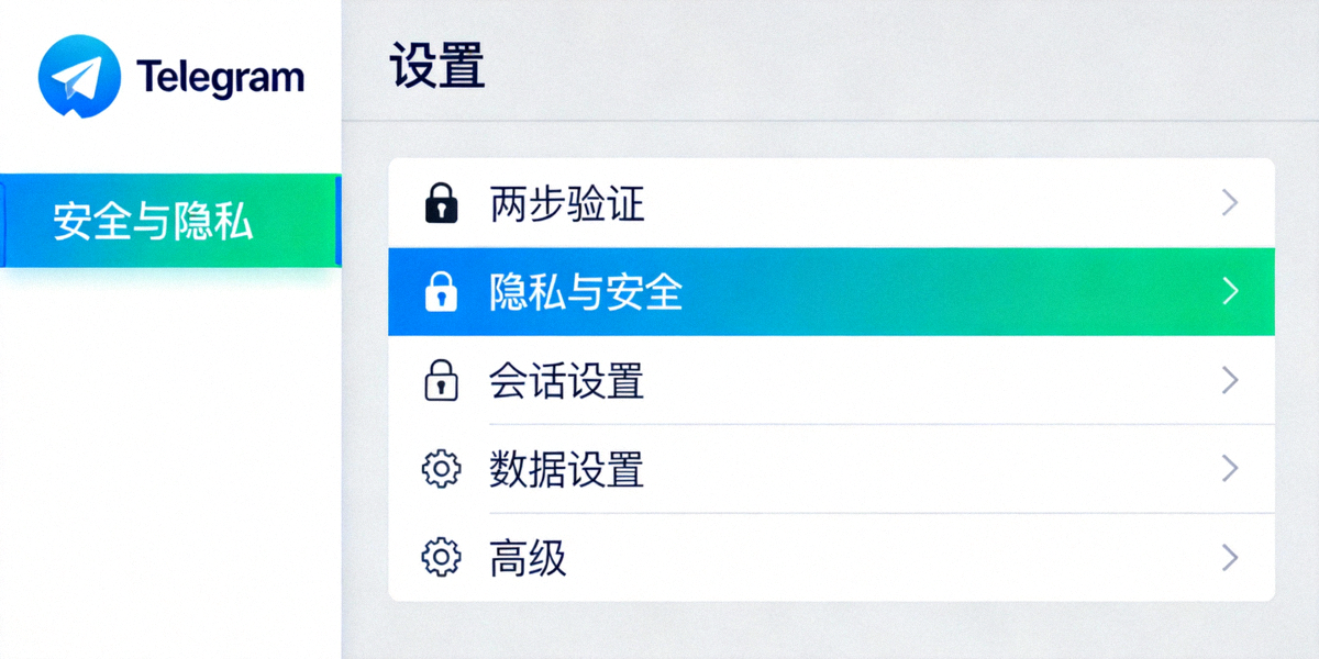 Telegram电脑版安全与隐私设置主界面概览图，展示设置菜单中的安全与隐私选项
