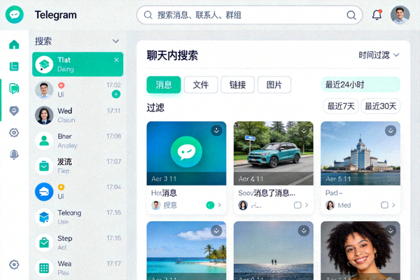 Telegram电脑版强大的全局搜索与聊天内搜索过滤功能界面展示