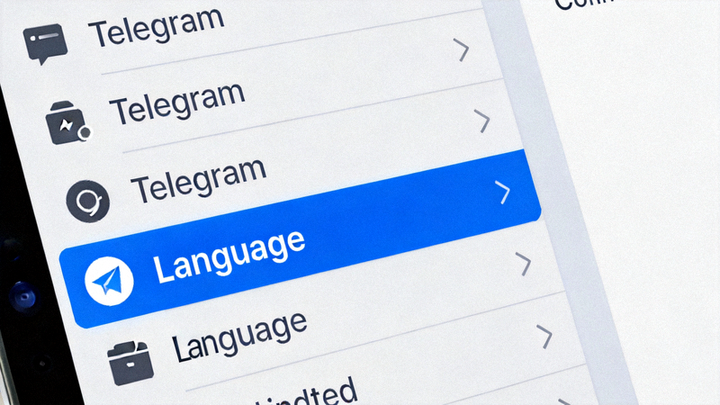 Telegram电脑版设置界面，左侧导航栏高亮显示Language语言选项