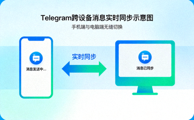 Telegram电脑版与手机端消息实时同步的示意图，展示跨设备无缝切换