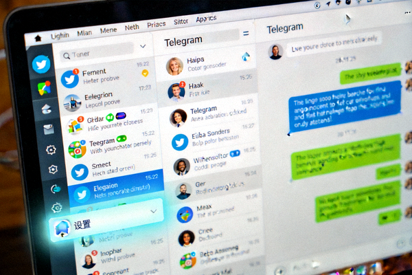 Telegram电脑版主界面，高亮显示位于左上角或左下角的设置菜单入口位置