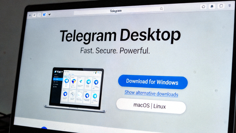 Telegram官方网站桌面版下载页面的完整屏幕截图，显示下载按钮和界面布局
