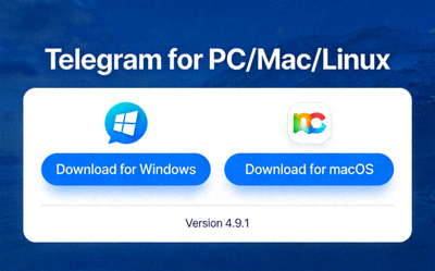 Telegram官方网站下载页面截图，展示电脑客户端下载按钮与版本信息