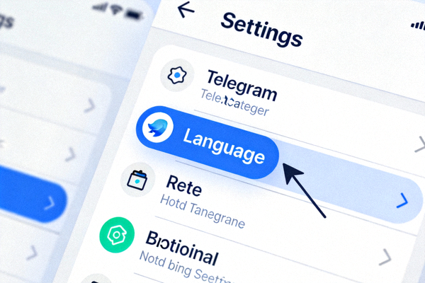 Telegram设置界面截图，箭头指向Language语言设置选项