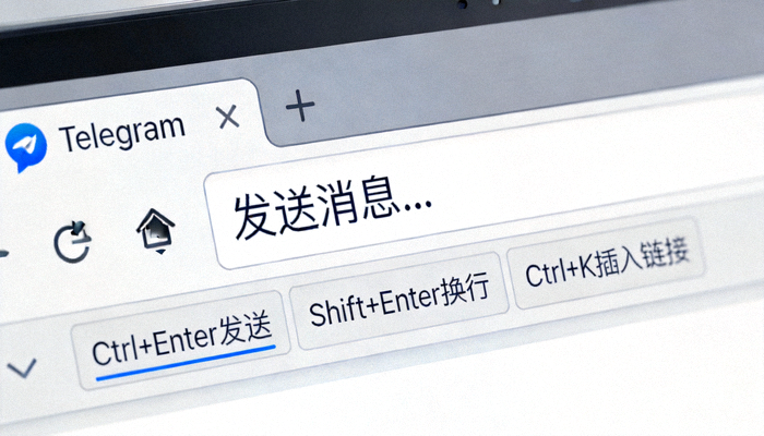 Telegram电脑版聊天窗口展示中文文本编辑与底部快捷键提示栏的特写