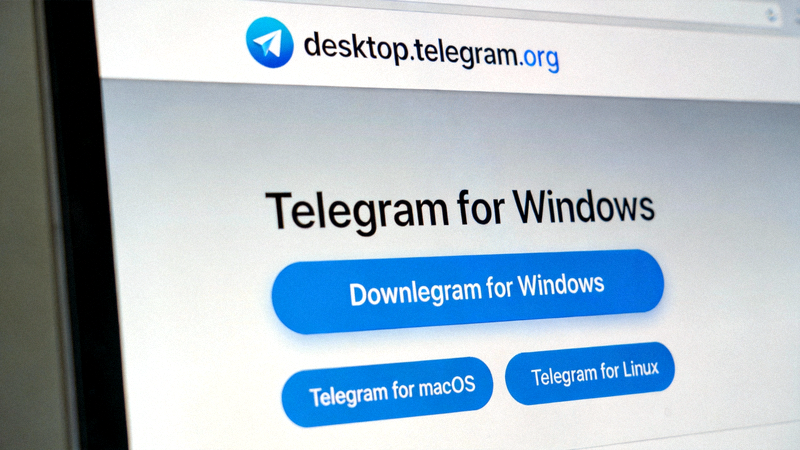 Telegram官方网站desktop.telegram.org的界面截图，展示下载按钮位置
