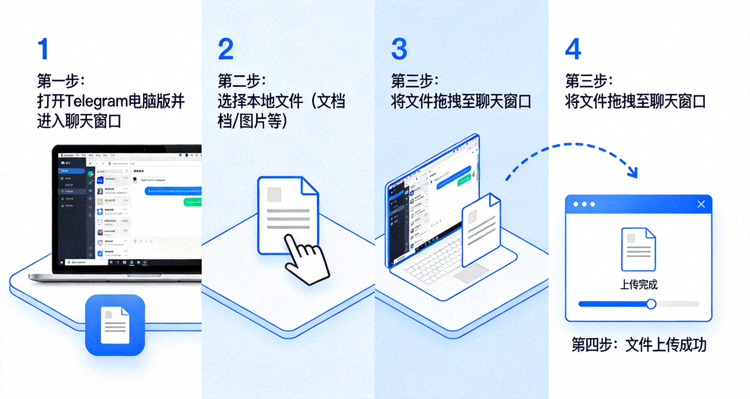 演示将本地文件拖拽到Telegram电脑版聊天窗口进行上传的操作示意图